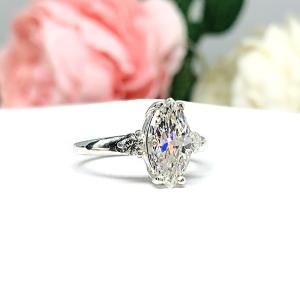 Marquise CZ Engagement Ring Near Colorless CZ Round Accents Sterling Silver