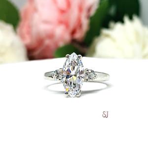 Marquise CZ Engagement Ring 12x6mm 2 Carats Round Accents Sterling Silver Size 7 CLEARANCE