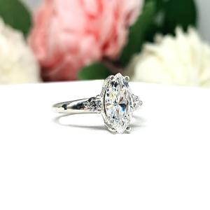 Marquise CZ Engagement Ring 12x6mm 2 Carats Round Accents Sterling Silver Size 7 CLEARANCE