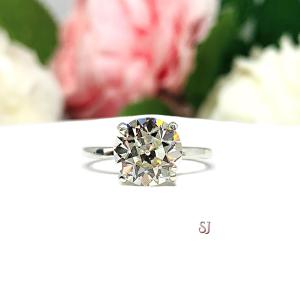 Old European Cut 9mm Near Colorless CZ Engagement Ring