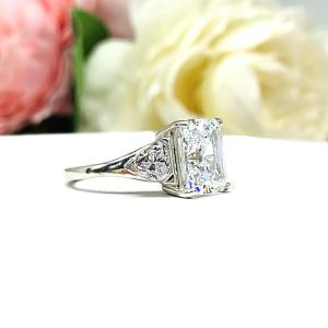 Radiant Cubic Zirconia with Trillion Accents Engagement Ring