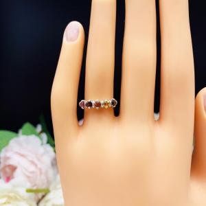Autumn Colors 3mm Round Natural Gemstone Five Stone Ring