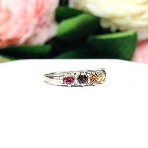 Autumn Colors 3mm Round Natural Gemstone Five Stone Ring