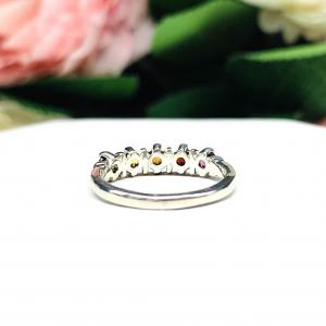 Autumn Colors 3mm Round Natural Gemstone Five Stone Ring