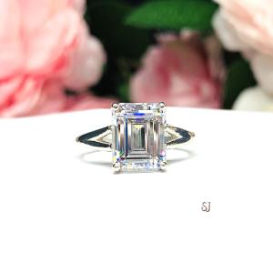 Emerald Cubic Zirconia 10x8mm Engagement Lower Profile Ring