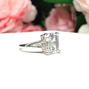 Emerald Cubic Zirconia 10x8mm Engagement Lower Profile Ring