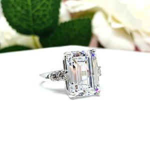 Emerald Cut CZ 14x10mm 6 Carat Engagement Ring Round Accents Size 7