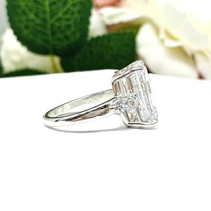 Emerald Cut CZ 14x10mm 6 Carat Engagement Ring Round Accents Size 7