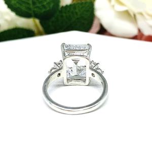 Emerald Cut CZ 14x10mm 6 Carat Engagement Ring Round Accents Size 7