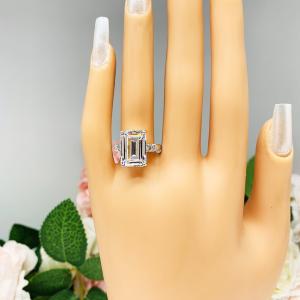 Emerald Cut CZ 14x10mm 6 Carat Engagement Ring Round Accents Size 7