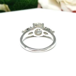Round CZ Pear 3 Stone Engagement Ring Near Colorless CZ Sterling Silver