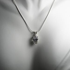 Marquise CZ Pendant Sterling Silver Necklace 14x7mm 3 Carats Colorless Cubic Zirconia