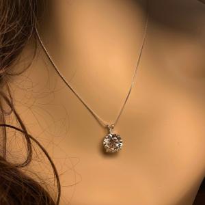 Round CZ Pendant Necklace Near Colorless Cubic Zirconia Sterling Silver