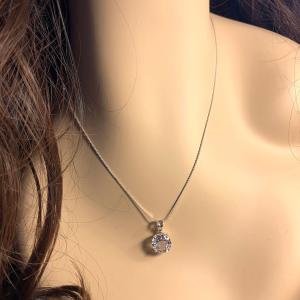 White Topaz Round Pendant Sterling Silver Necklace Natural