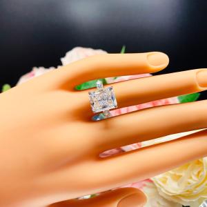 Radiant CZ Sterling Silver Engagement Ring Round Accents