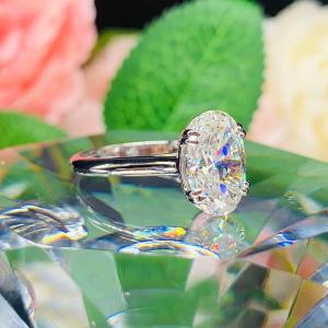 Elongated Oval Near Colorless CZ Engagement Ring 12x8mm 3.5 Carats Split Prong