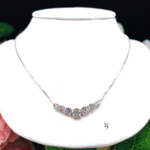 Five Stone Round CZ Pendant Sterling Silver Necklace Near Colorless Cubic Zirconia V Style Chevron