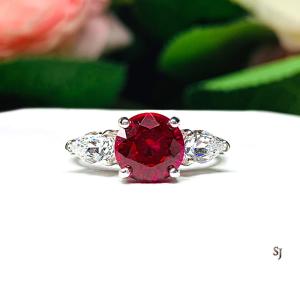 Lab Created Ruby 8mm Round Ring Pear CZ Accents Sterling Silver