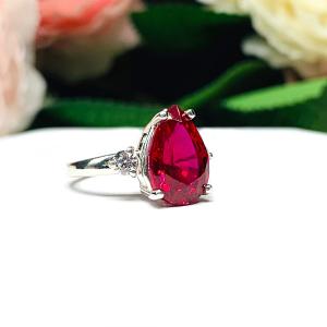 Lab Created Ruby Pear Round CZ Ring Sterling Silver