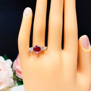 Lab Created Ruby 8mm Round Ring Pear CZ Accents Sterling Silver