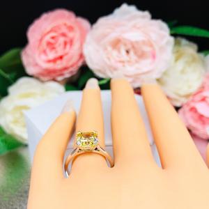 Canary Yellow Asscher 9mm Cubic Zirconia Engagement Ring