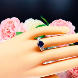 Lab Blue Sapphire CZ Round Three Stone Ring