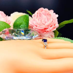 Lab Blue Sapphire CZ Round Three Stone Ring