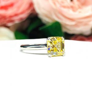 Canary Yellow Asscher 9mm Cubic Zirconia Engagement Ring