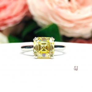 Canary Yellow Asscher 9mm Cubic Zirconia Engagement Ring