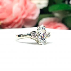 Marquise Round Accents Cubic Zirconia Engagement Ring