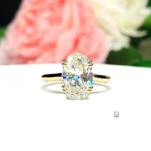 Elongated Oval Near Colorless CZ Engagement Ring 12x8mm 3.5 Carats Split Prong