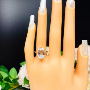 Natural White Topaz Oval Eight Prong Statement Ring