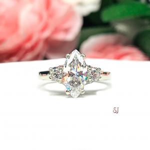 Marquise Round Accents Cubic Zirconia Engagement Ring