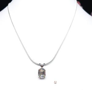 Elongated Asscher CZ Pendant Sterling Silver Necklace Near Colorless Cubic Zirconia