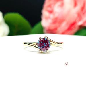 Round Lab Created Alexandrite 6 Prong Ring