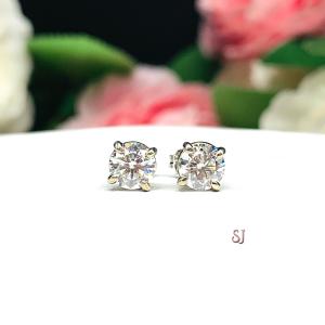 Moissanite 14k Gold Stud Earrings - Round authentic moissanites - Solid gold soft claw prong settings - FREE 3RD DAY UPS