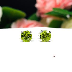 Round Natural Peridot Sterling Silver Basket Earrings August Birthstone