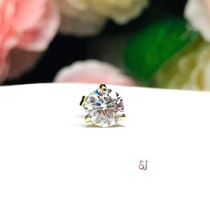 Round Moissanite Martini SINGLE STUD 14k Gold Earring Authentic