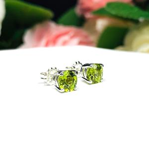 Round Natural Peridot Sterling Silver Basket Earrings August Birthstone
