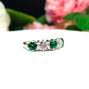 Lab Created Emerald 4mm Cubic Zirconia Five Stone Ring