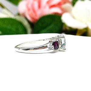 Natural White Topaz Rhodolite Garnet Ring - 8mm white topaz - Rhodolite garnet pear side stones - Sterling silver setting