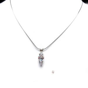 Marquise CZ Pendant Sterling Silver Necklace 14x7mm 3 Carats Colorless Cubic Zirconia