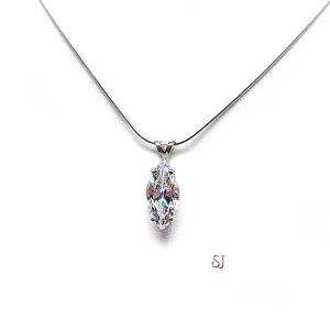 Marquise CZ Pendant Sterling Silver Necklace 14x7mm 3 Carats Colorless Cubic Zirconia