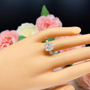 Radiant CZ Sterling Silver Engagement Ring Round Accents