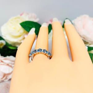 Swiss Blue Topaz Five Stone Sterling Silver Ring 4mm Natural Round December Birthstone SIZE 7 FINAL SALE