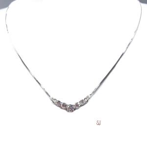 Five Stone Round CZ Pendant Sterling Silver Necklace Colorless Cubic Zirconia V Style Chevron