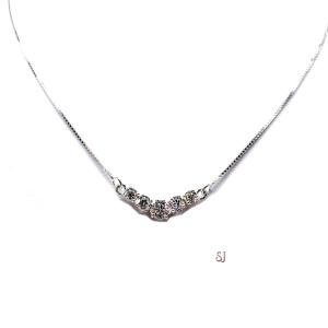 Five Stone Round CZ Pendant Sterling Silver Necklace Near Colorless Cubic Zirconia V Style Chevron