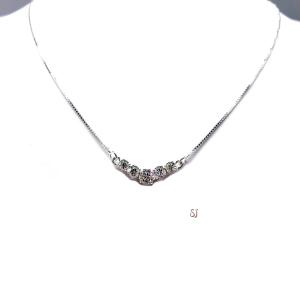 Five Stone Round CZ Pendant Sterling Silver Necklace Near Colorless Cubic Zirconia V Style Chevron