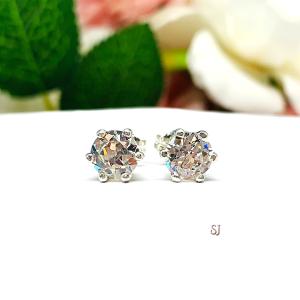 Old European Cut Cubic Zirconia 6 Prong Stud Earrings 6.5mm 2 Carats