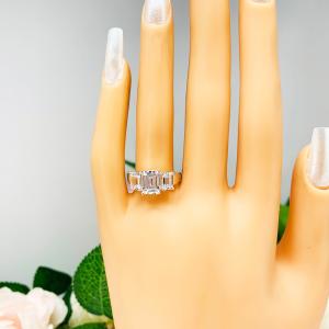 Emerald Cut CZ Three Stone Engagement Ring